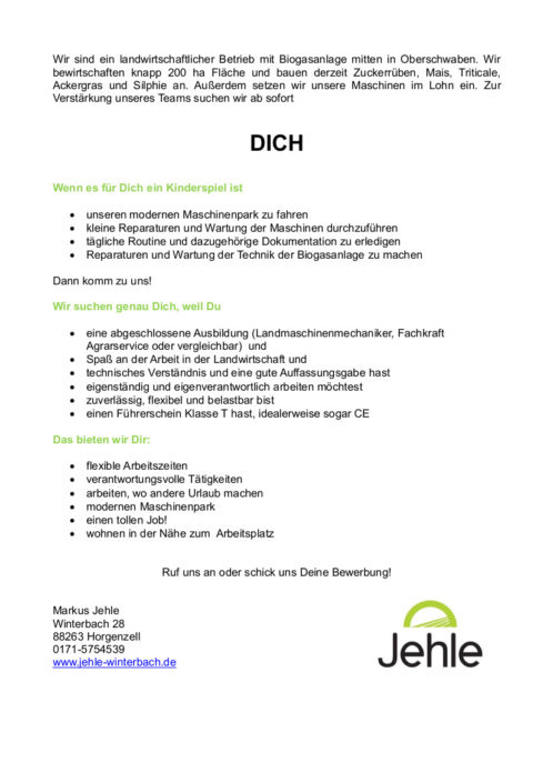 Stellenanzeige August 2019